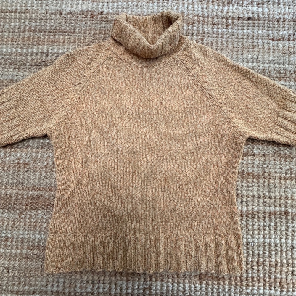 F by Faconnable Women's M 100% Merino Wool Turtleneck Sweater Tan Marl